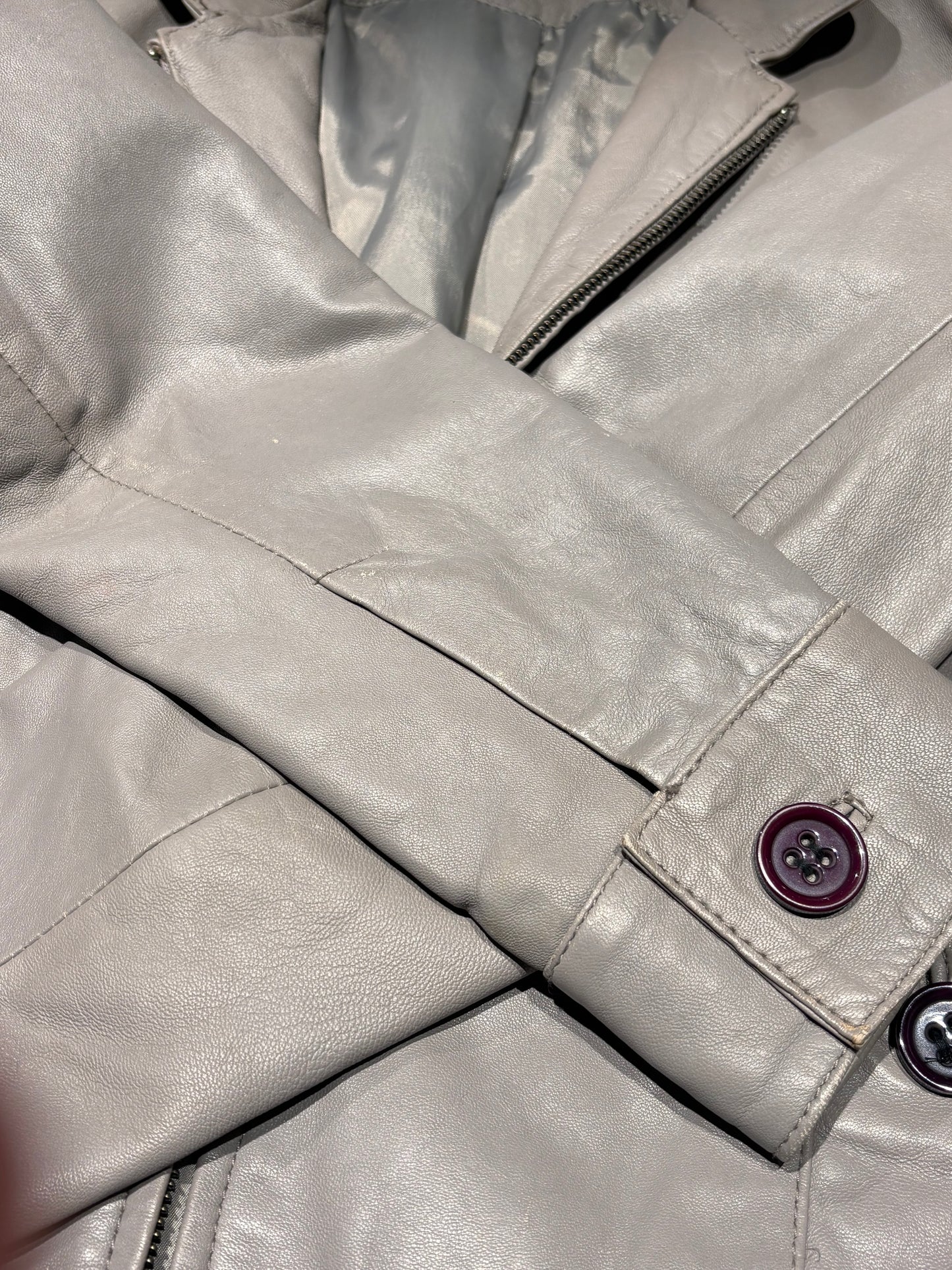 Reiss Cement Grey Leather Bomber Jacket (6-10)