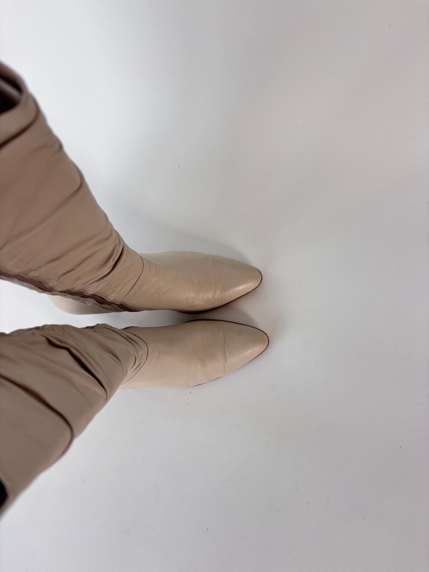 Ivory Leather Ruched Knee High Boots (8)