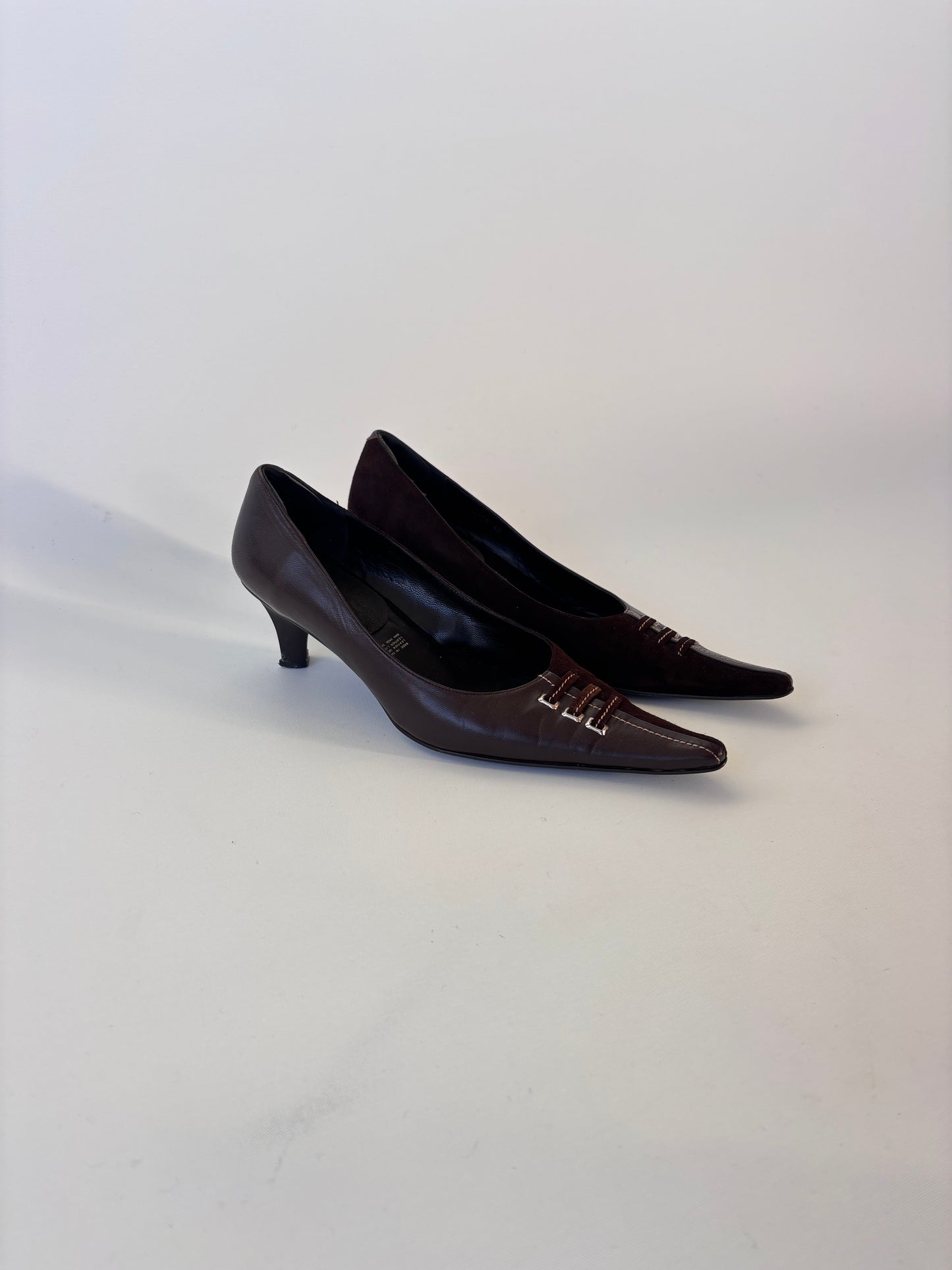 Lace front Leather Kitten Heel