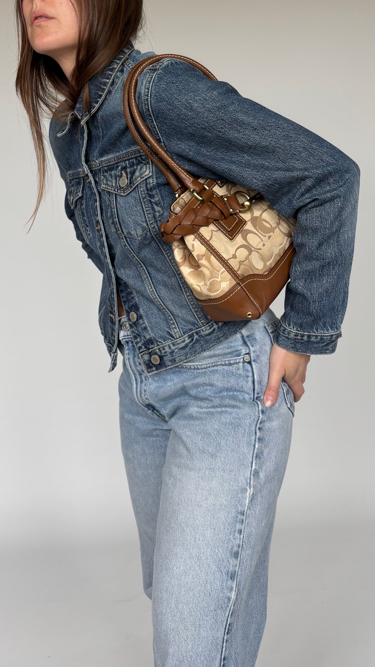 Vintage Coach Signature Braided Leather Satchel Bag