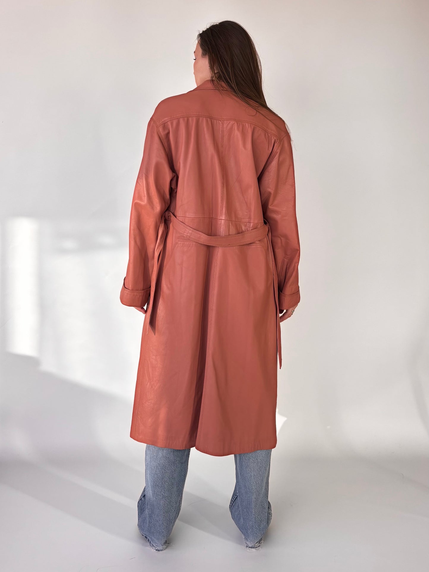Salmon Genuine leather Trench Coat (8-14)