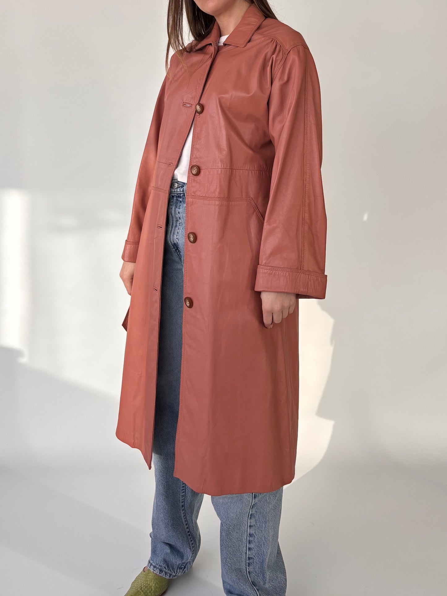 Salmon Genuine leather Trench Coat (8-14)
