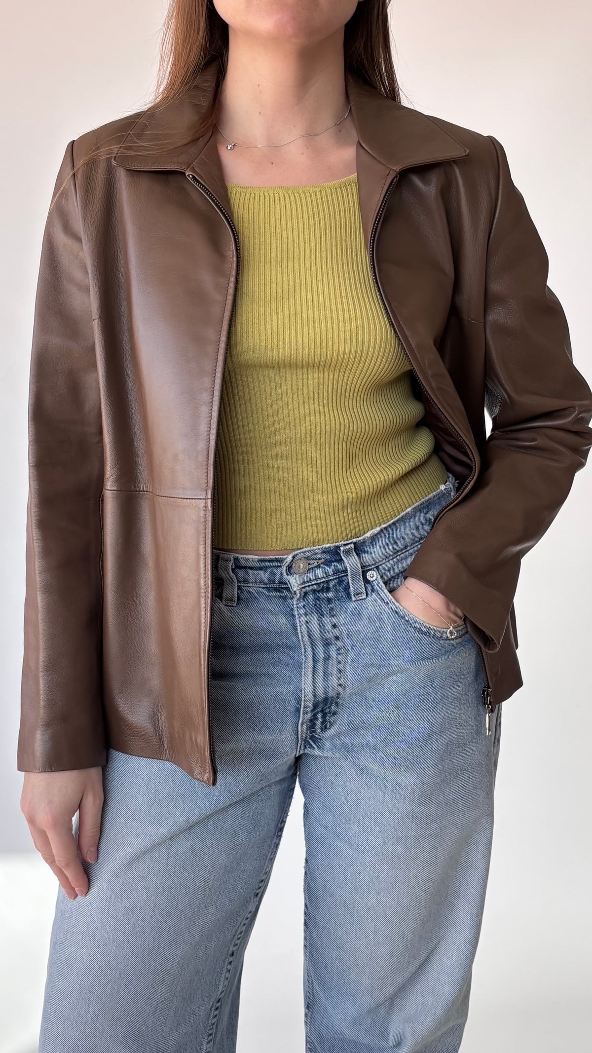 FNS Korean Vintage Leather Jacket Brown (10-12)
