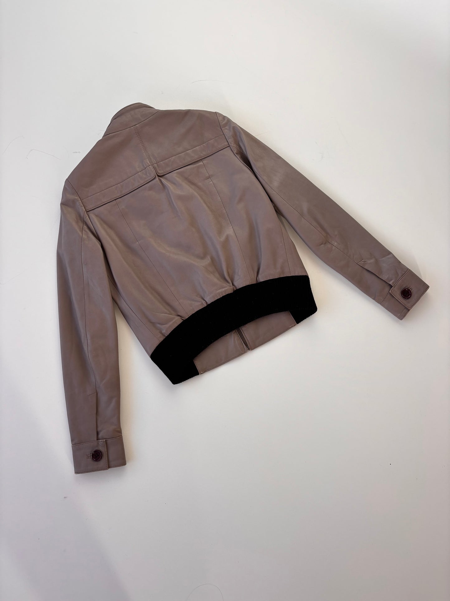 Reiss Cement Grey Leather Bomber Jacket (6-10)