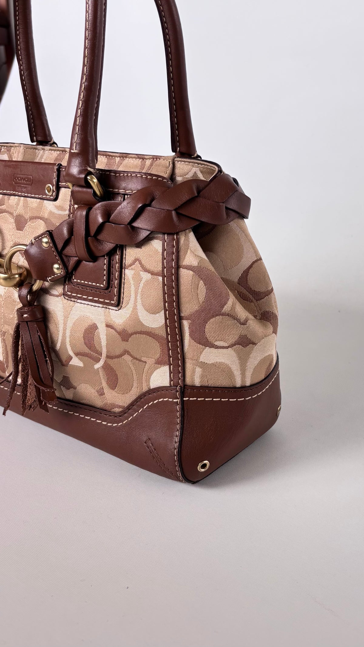 Vintage Coach Signature Braided Leather Satchel Bag