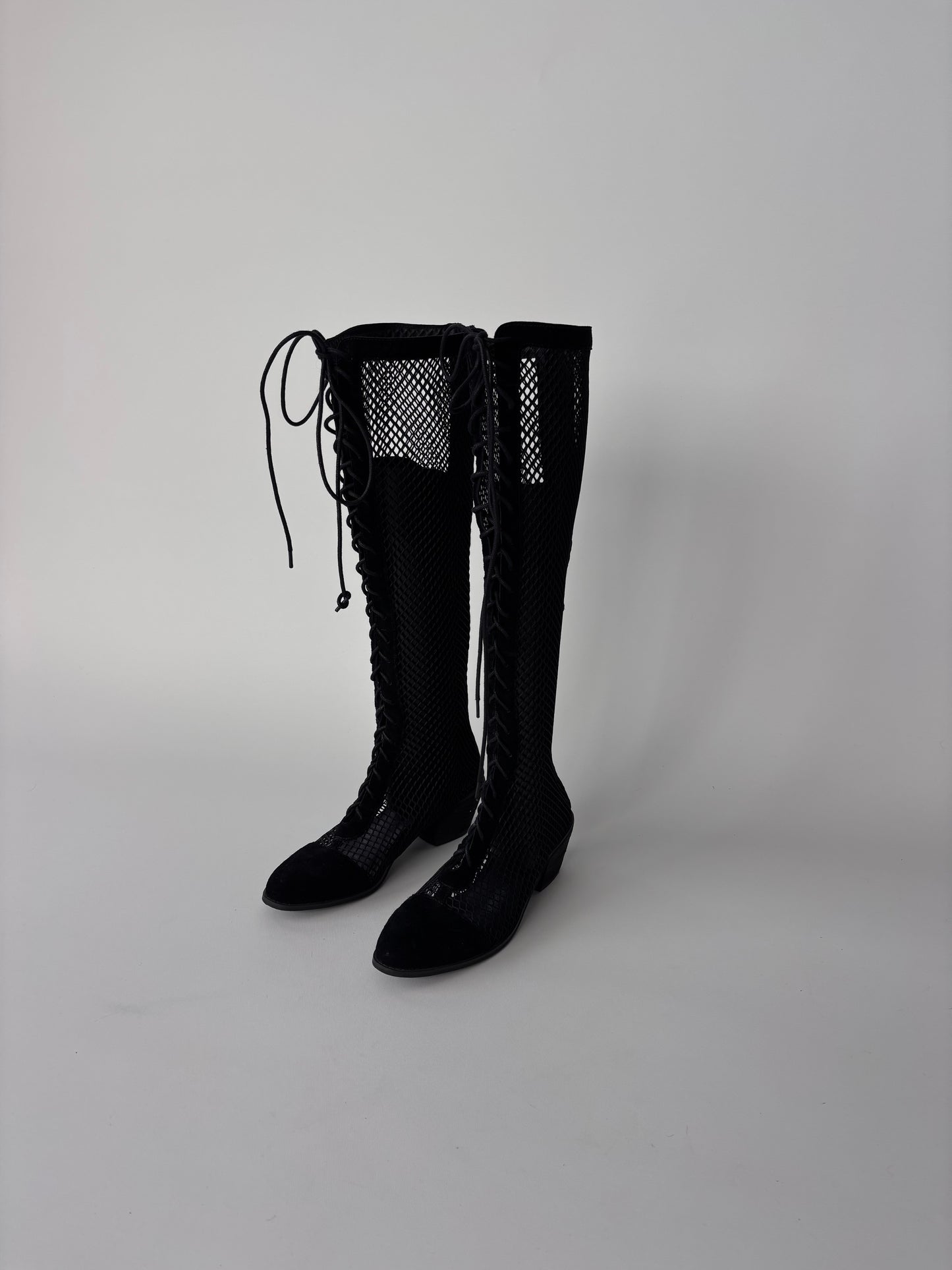 Jeffrey Campbell Leather Mesh Lace up Boots (9/9.5)