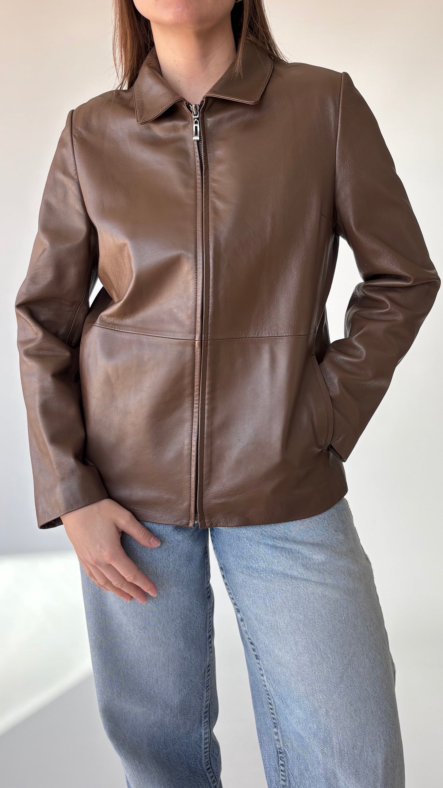 FNS Korean Vintage Leather Jacket Brown (10-12)
