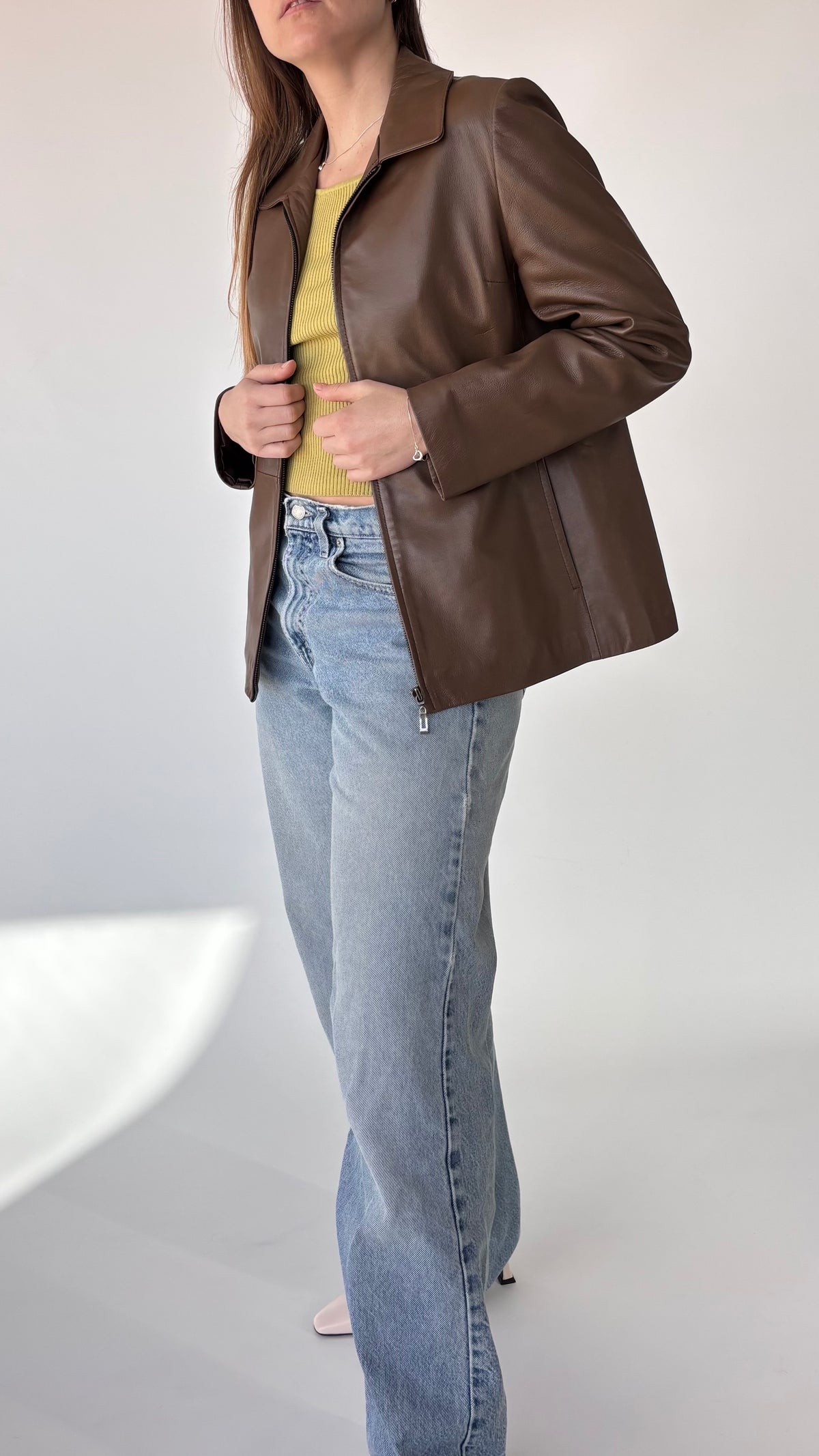 FNS Korean Vintage Leather Jacket Brown (10-12)