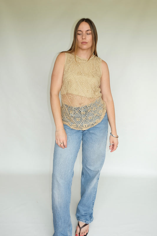 Wallis Gold Beaded Crochet Top