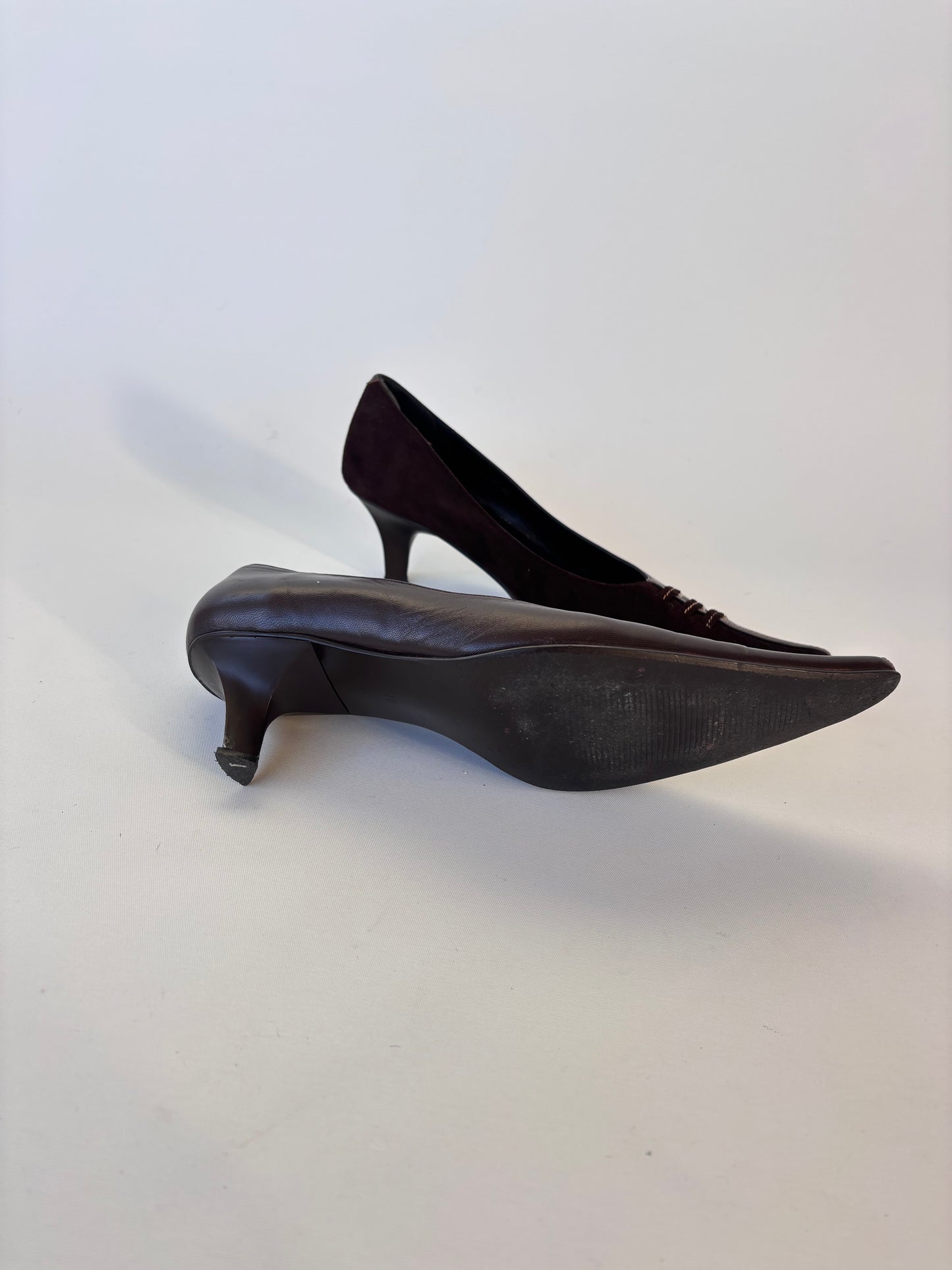 Lace front Leather Kitten Heel