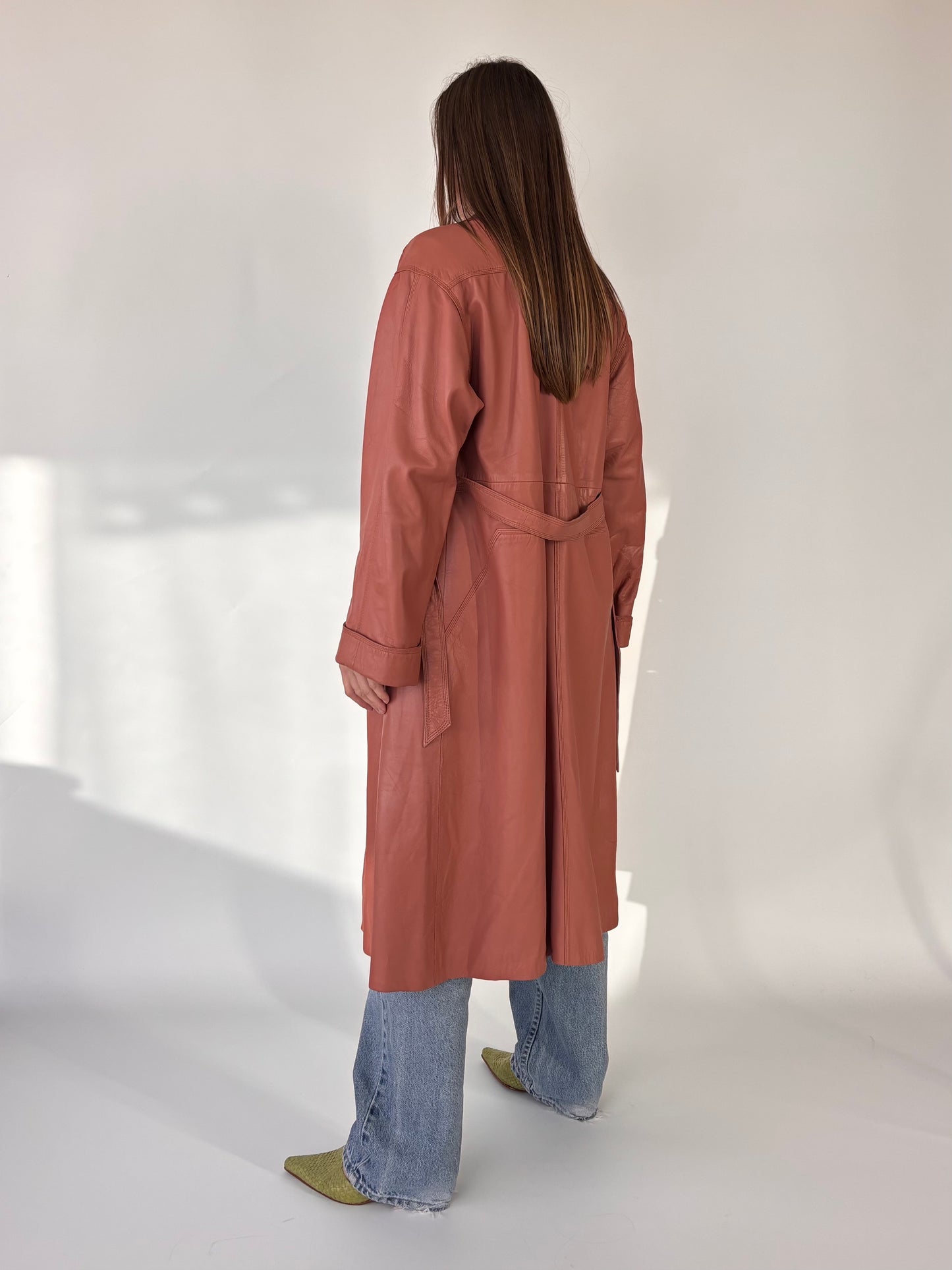 Salmon Genuine leather Trench Coat (8-14)