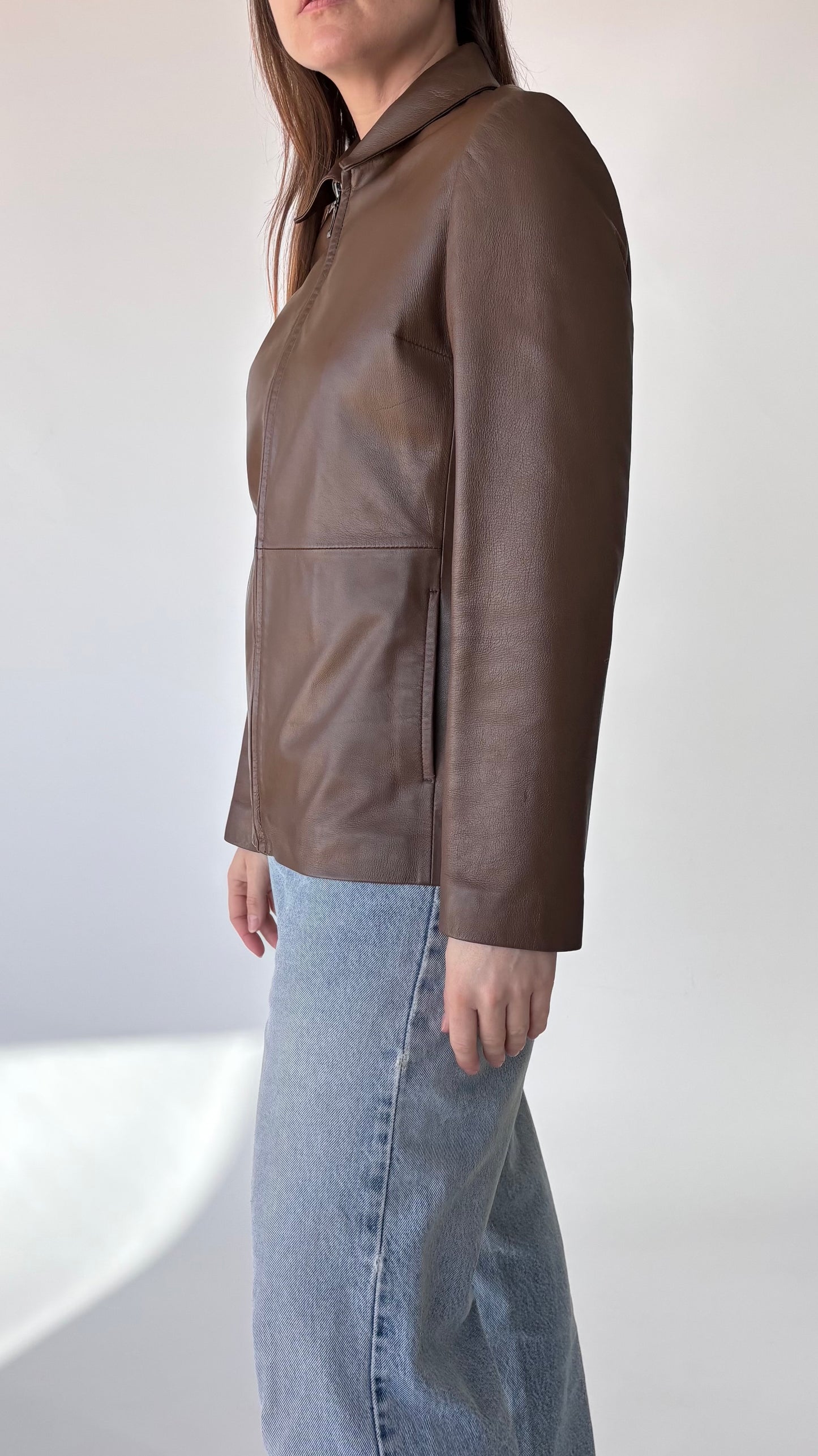 FNS Korean Vintage Leather Jacket Brown (10-12)