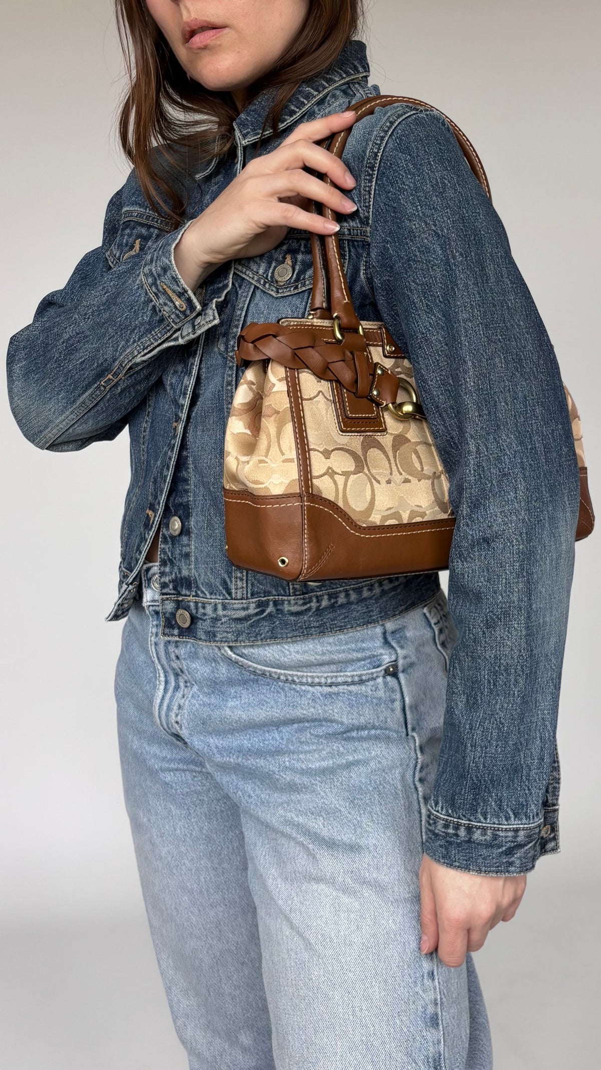 Vintage Coach Signature Braided Leather Satchel Bag