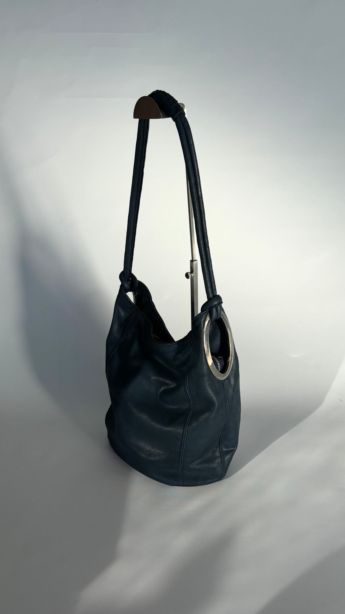 Navy Leather Slouch Bag