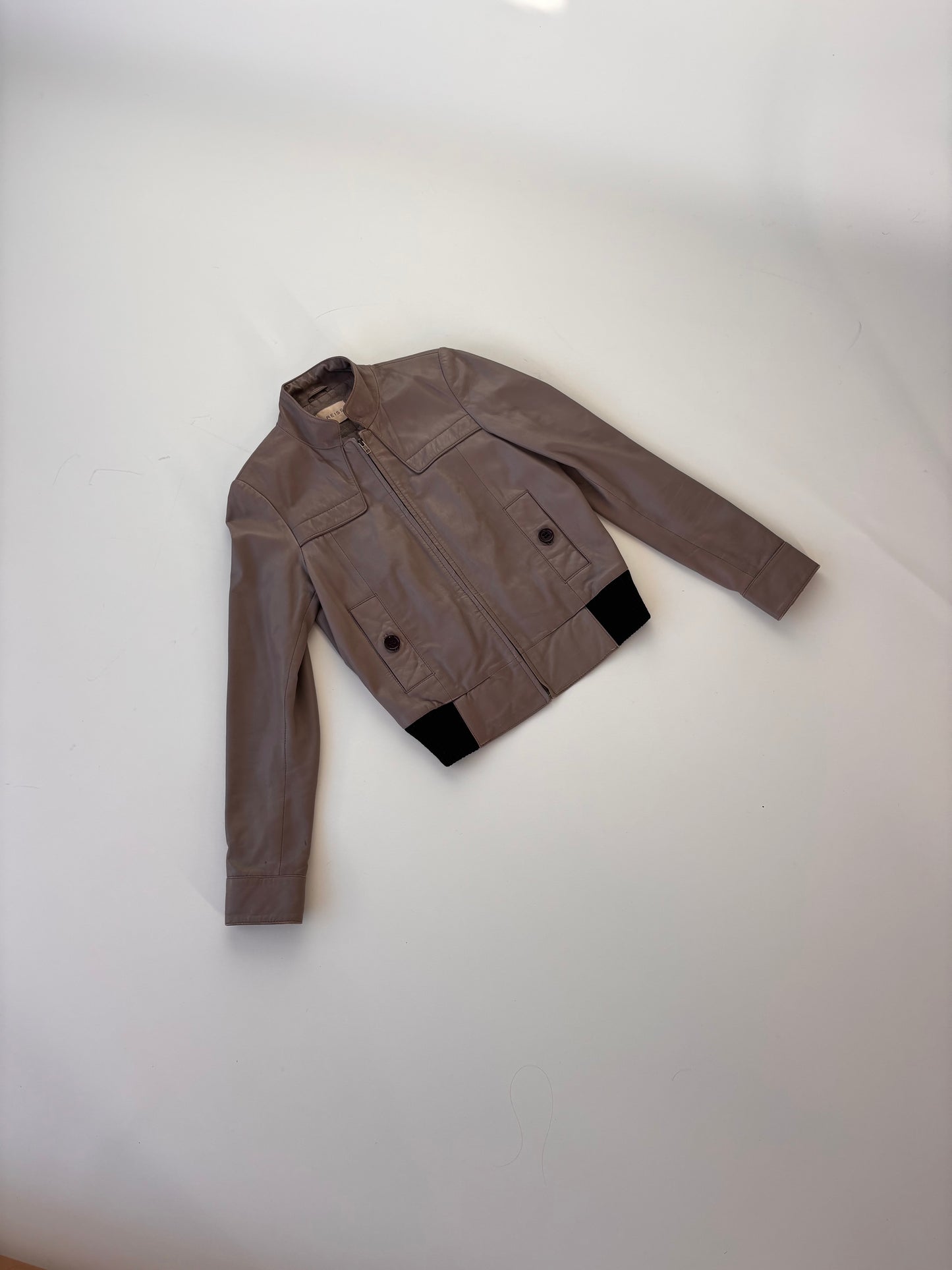 Reiss Cement Grey Leather Bomber Jacket (6-10)