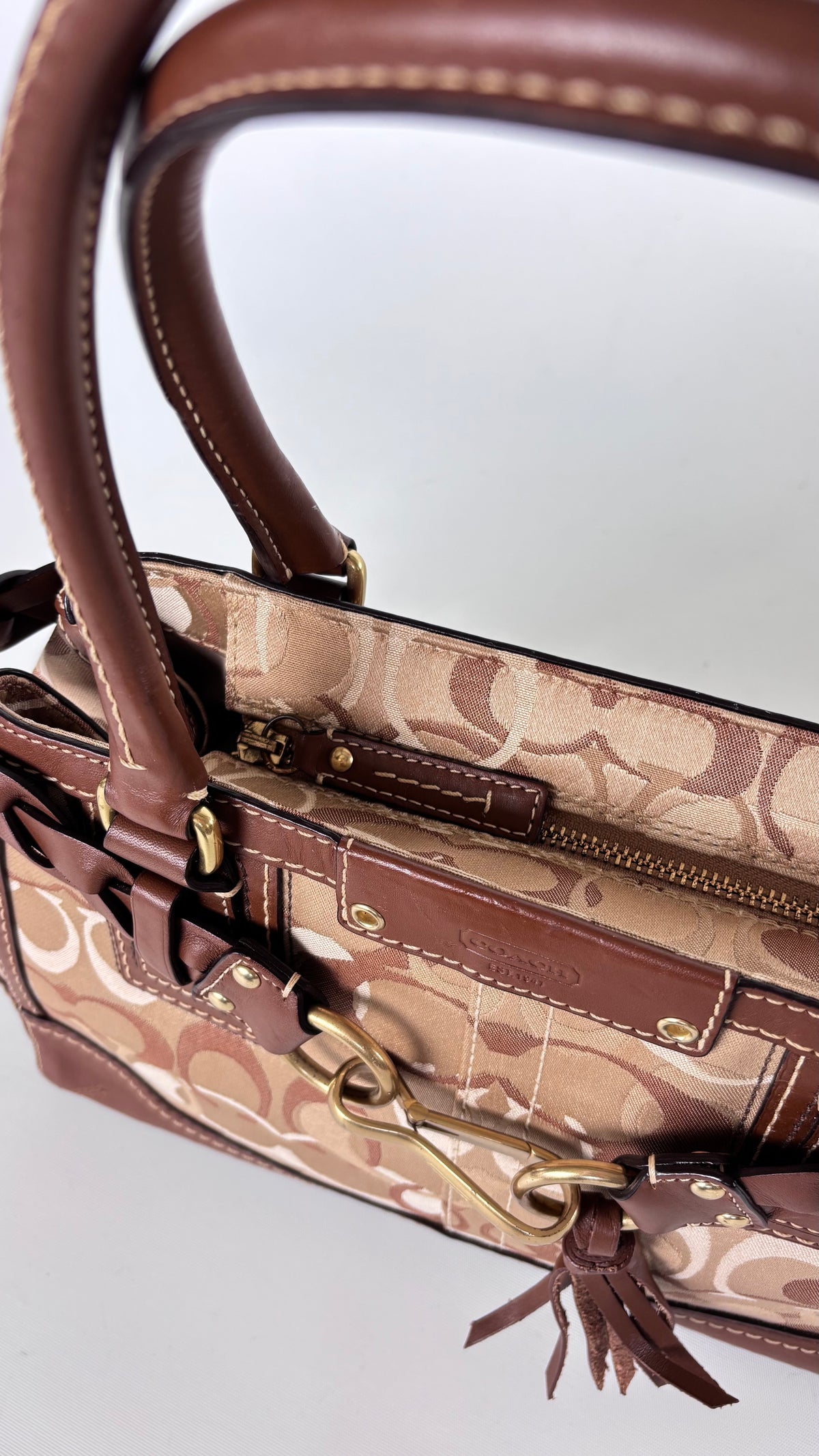 Vintage Coach Signature Braided Leather Satchel Bag