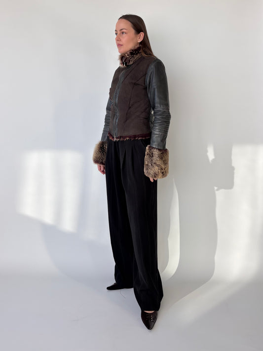 Firetrap Leather Faux Fur Jacket