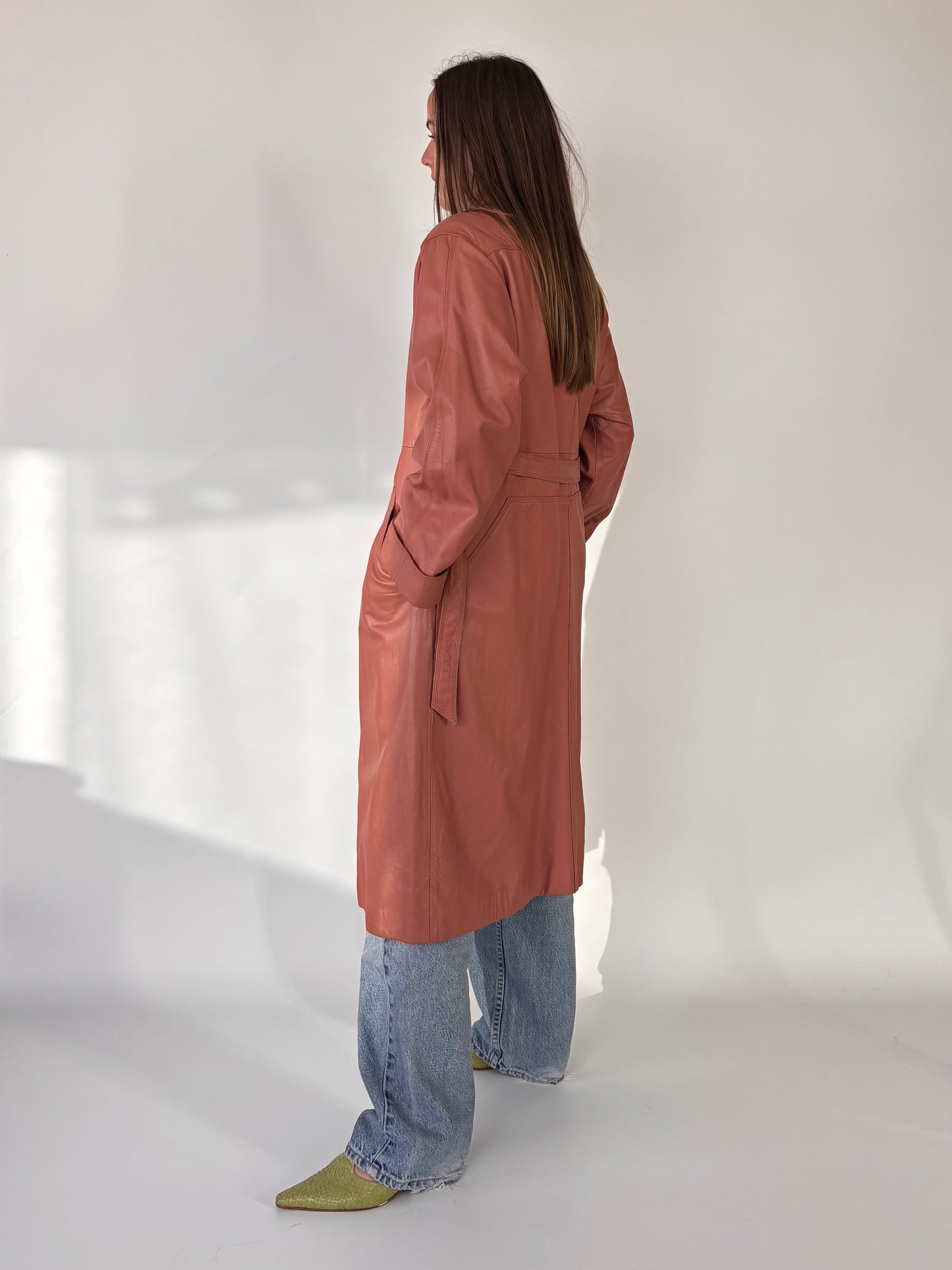 Salmon Genuine leather Trench Coat (8-14)