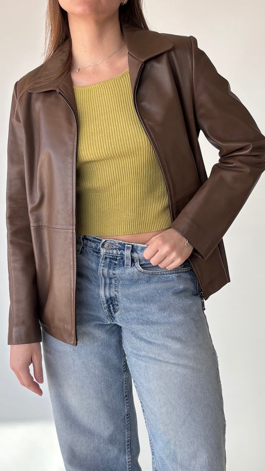 FNS Korean Vintage Leather Jacket Brown (10-12)