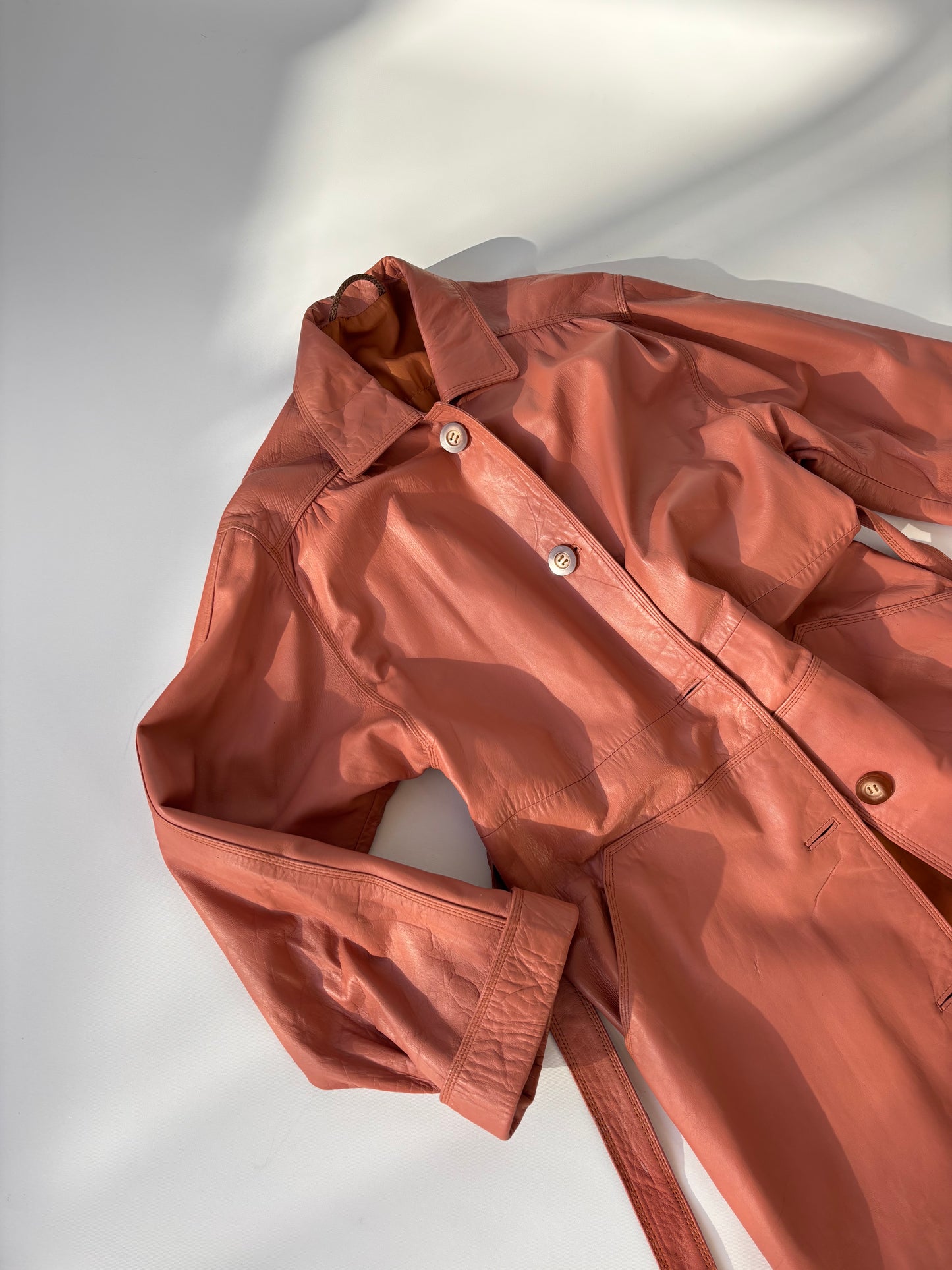 Salmon Genuine leather Trench Coat (8-14)