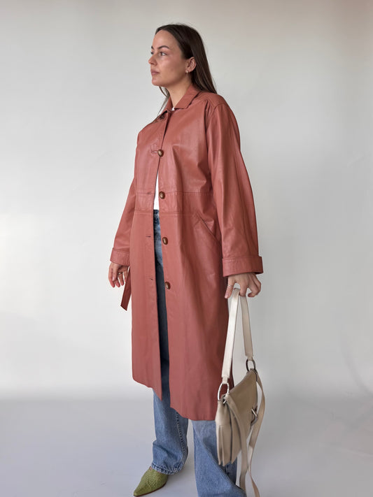 Salmon Genuine leather Trench Coat (8-14)