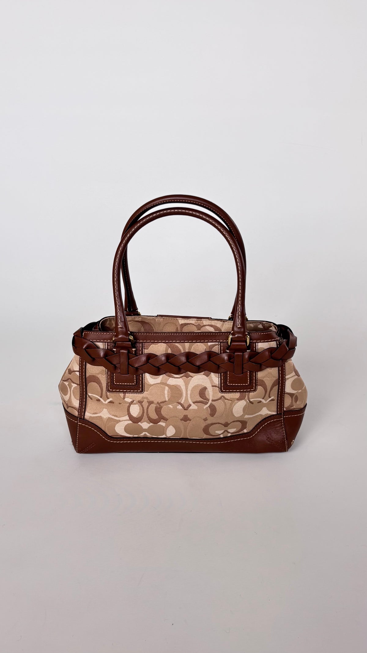 Vintage Coach Signature Braided Leather Satchel Bag
