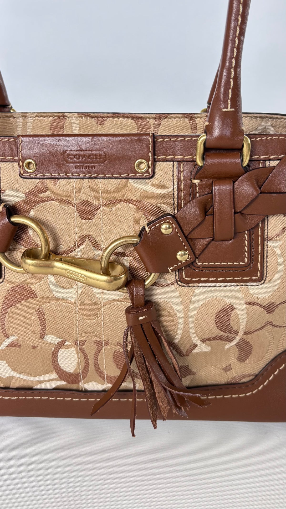 Vintage Coach Signature Braided Leather Satchel Bag