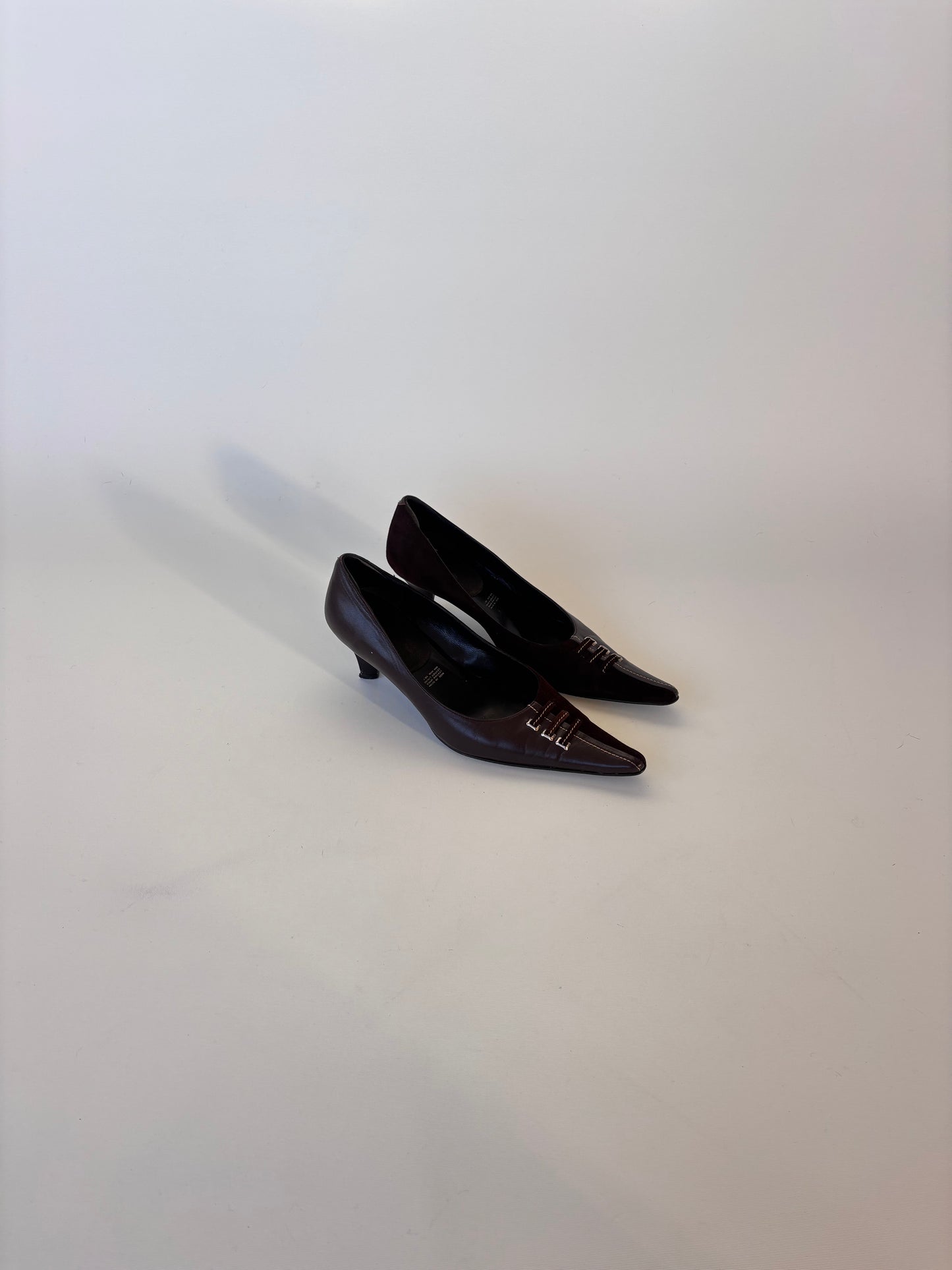 Lace front Leather Kitten Heel