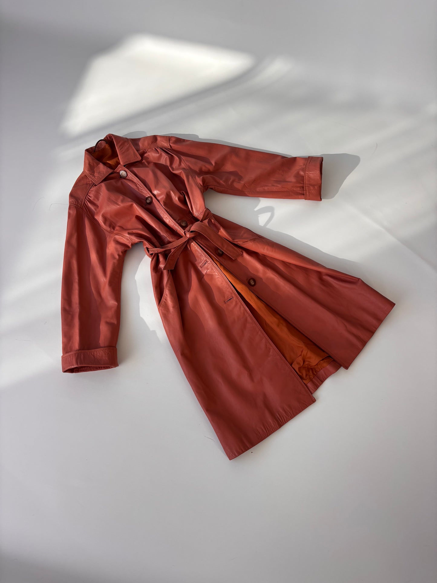 Salmon Genuine leather Trench Coat (8-14)