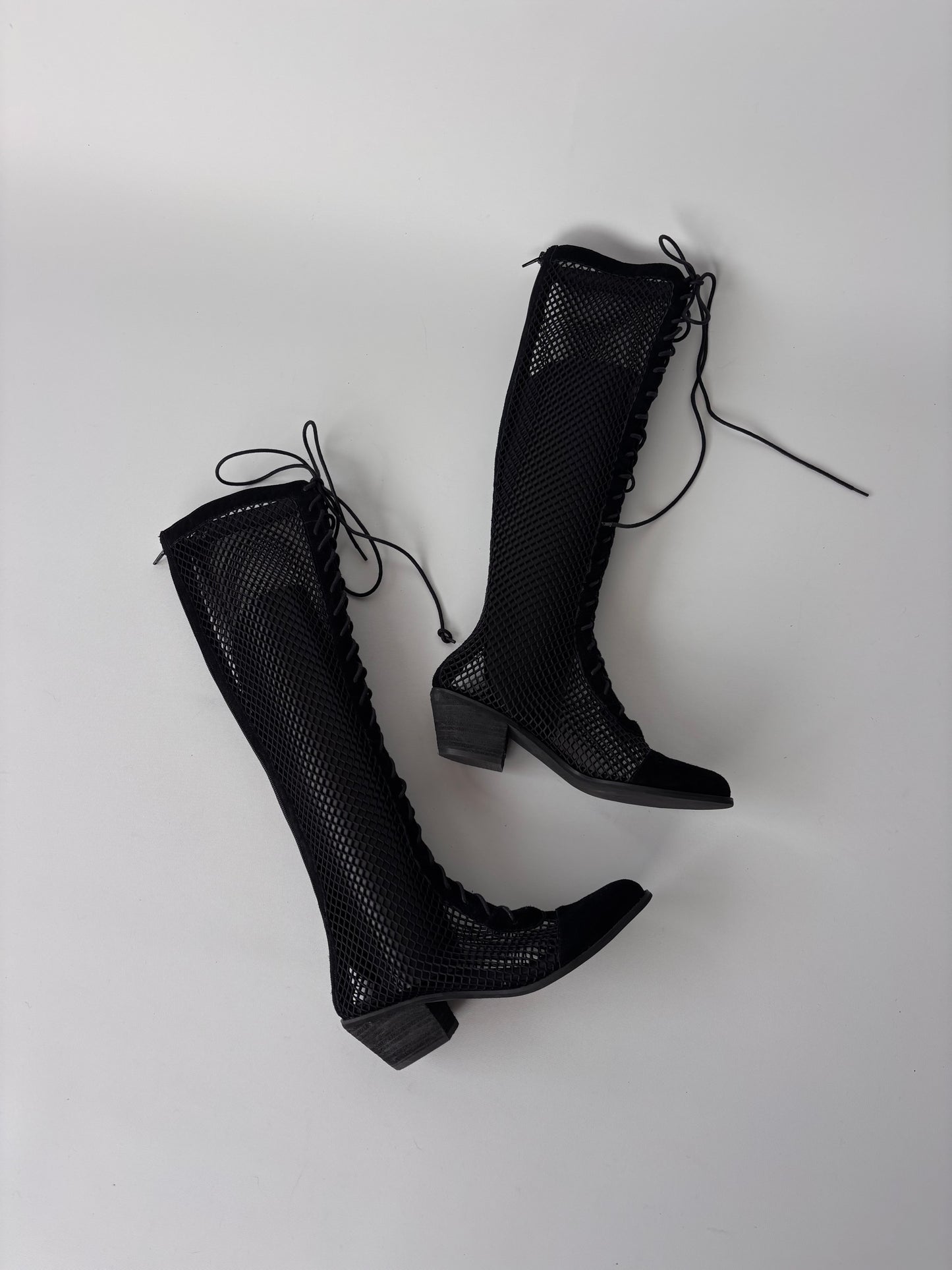 Jeffrey Campbell Leather Mesh Lace up Boots (9/9.5)
