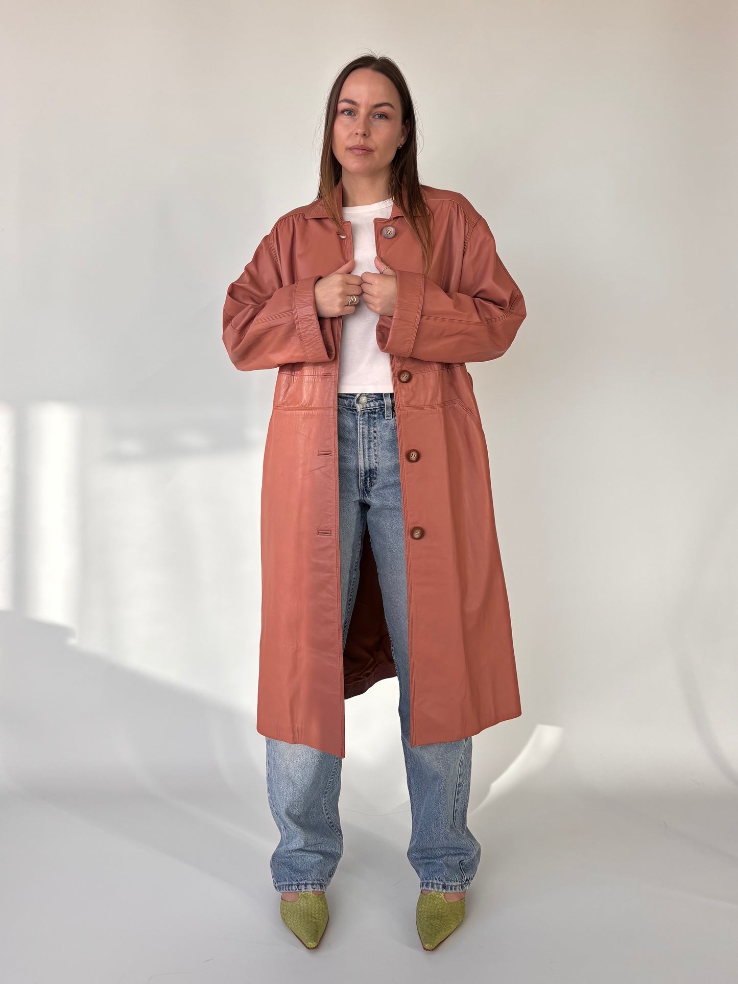 Salmon Genuine leather Trench Coat (8-14)