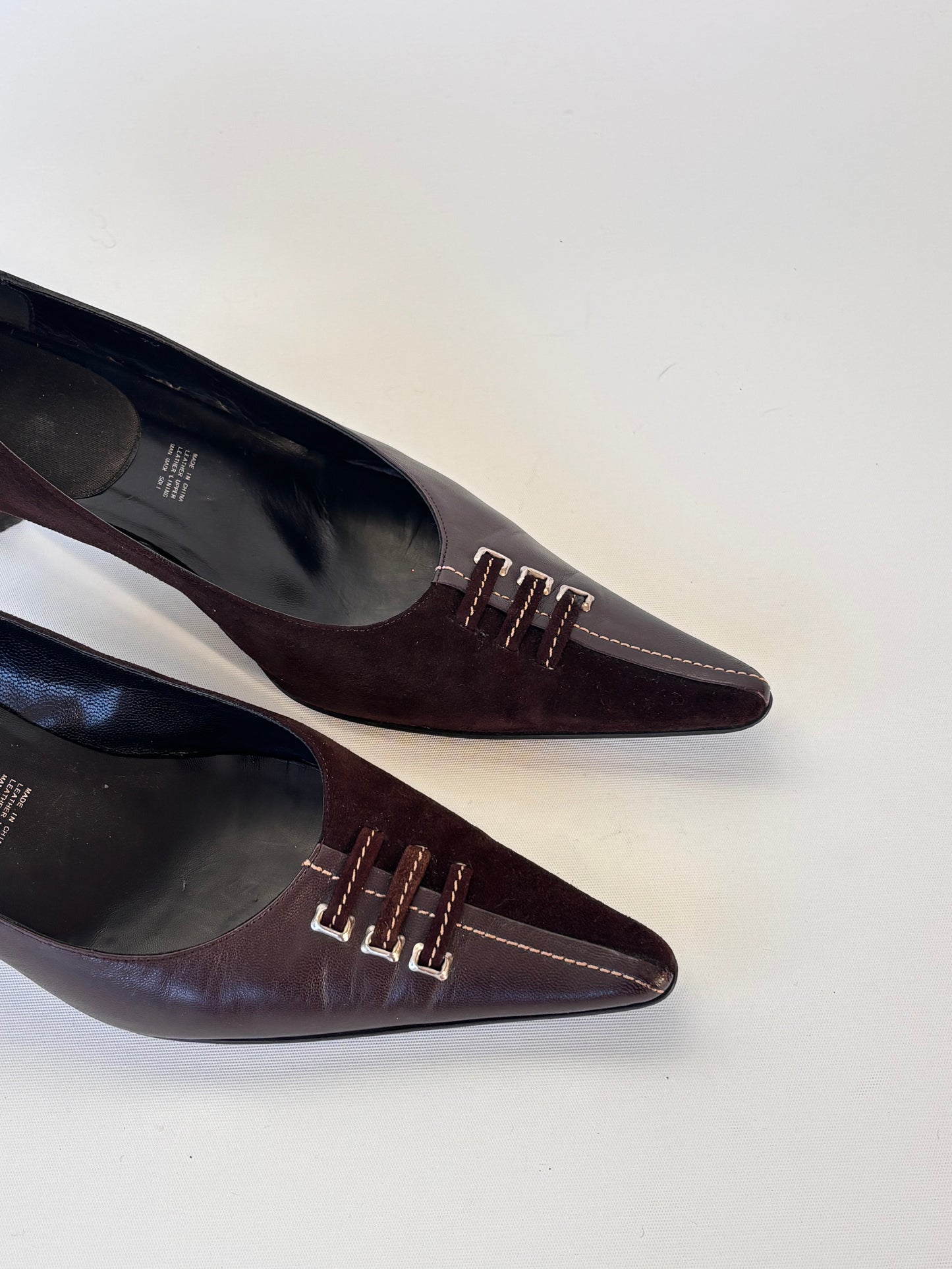 Lace front Leather Kitten Heel