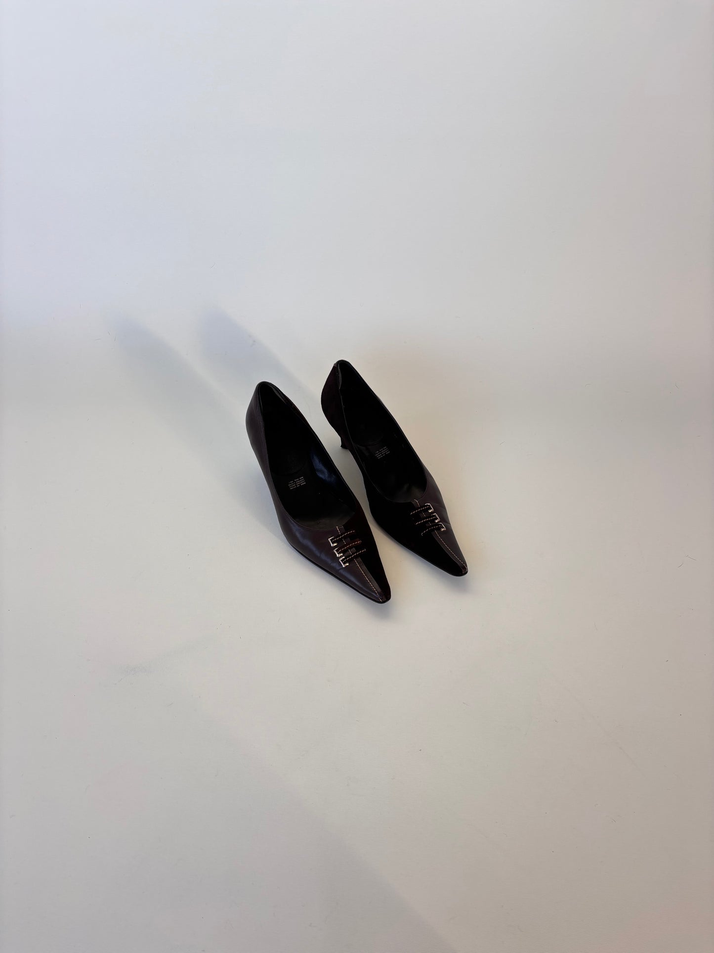 Lace front Leather Kitten Heel