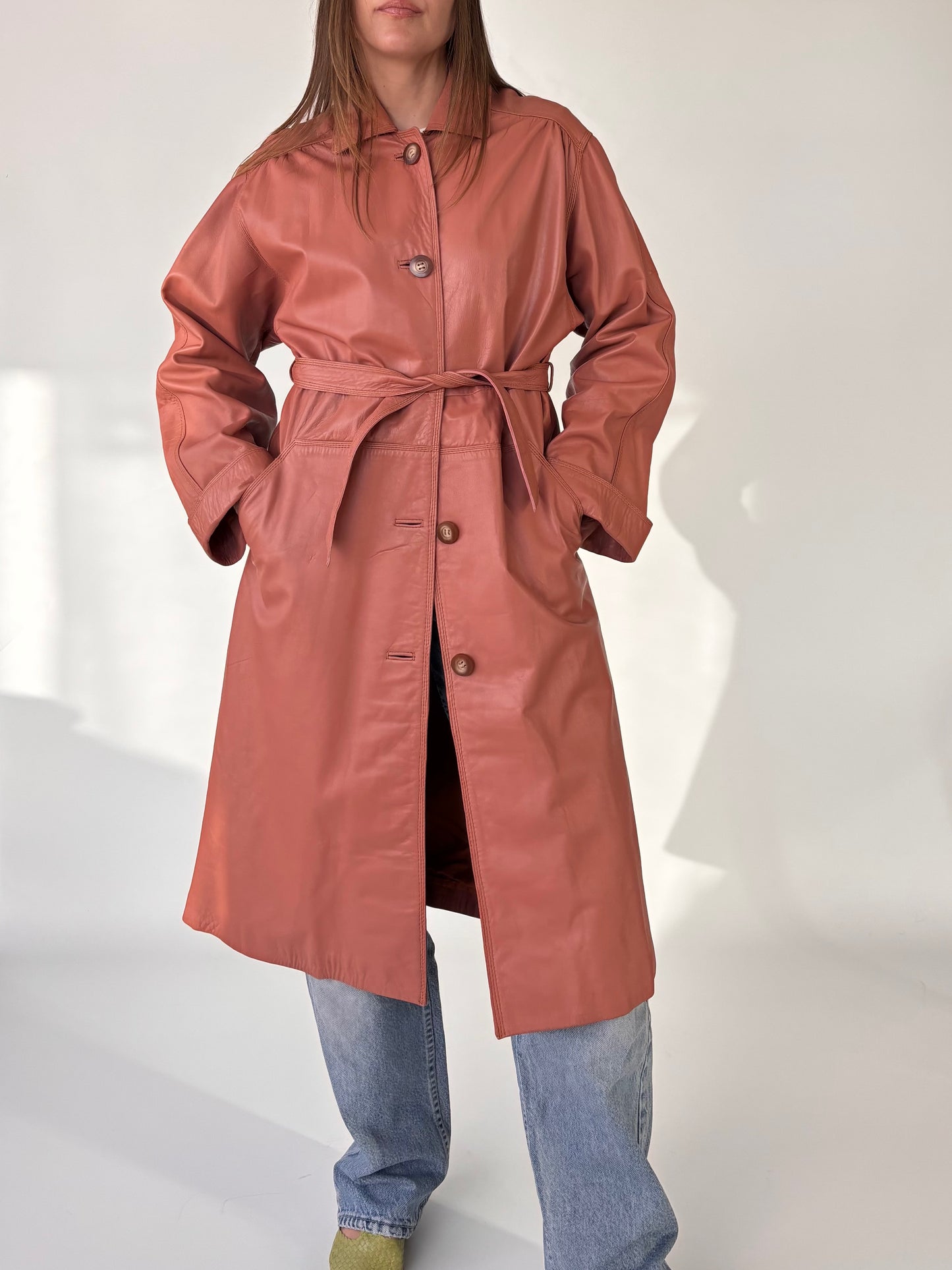 Salmon Genuine leather Trench Coat (8-14)