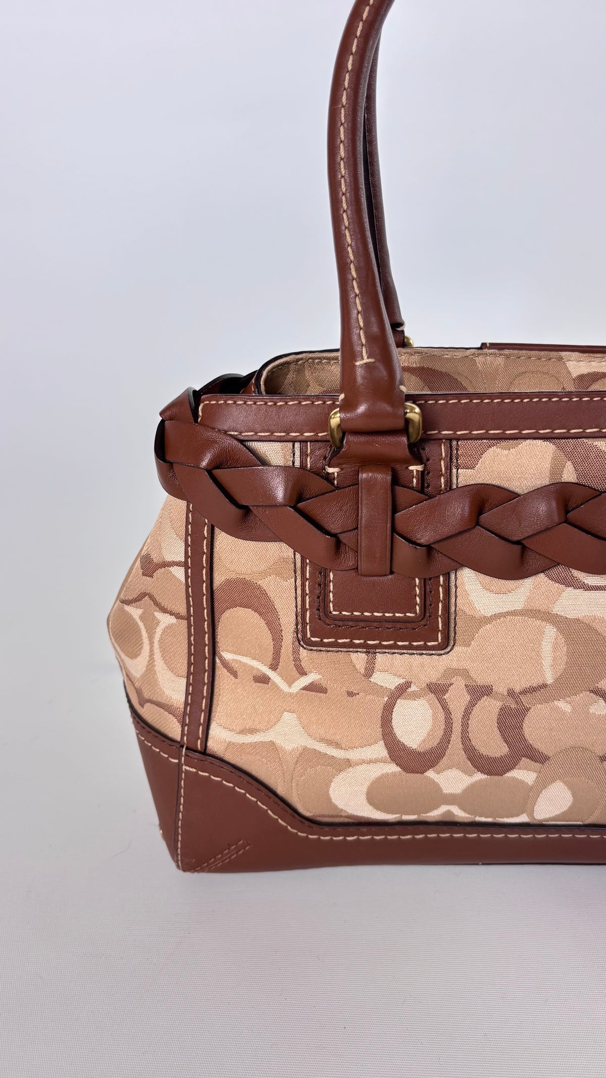 Vintage Coach Signature Braided Leather Satchel Bag