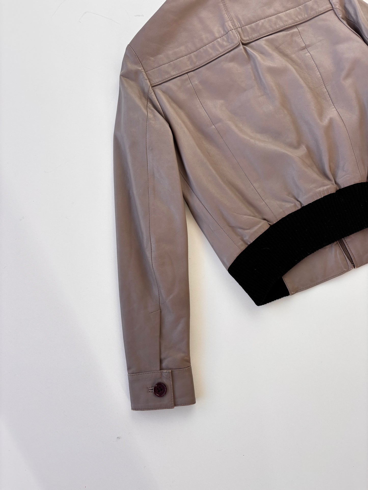 Reiss Cement Grey Leather Bomber Jacket (6-10)