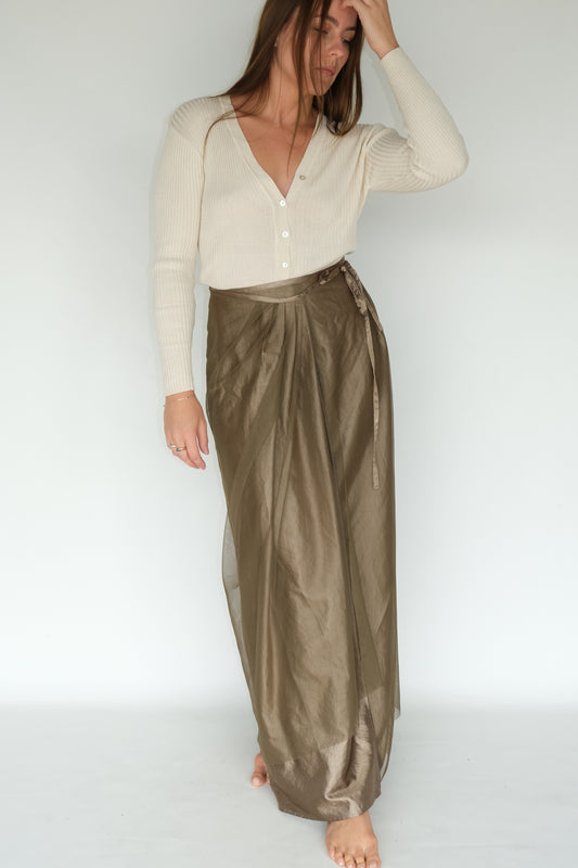 Mesh Satin Wrap Skirt