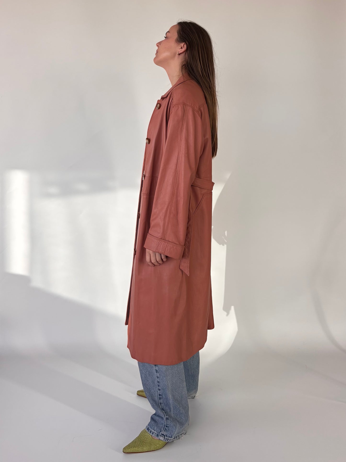 Salmon Genuine leather Trench Coat (8-14)