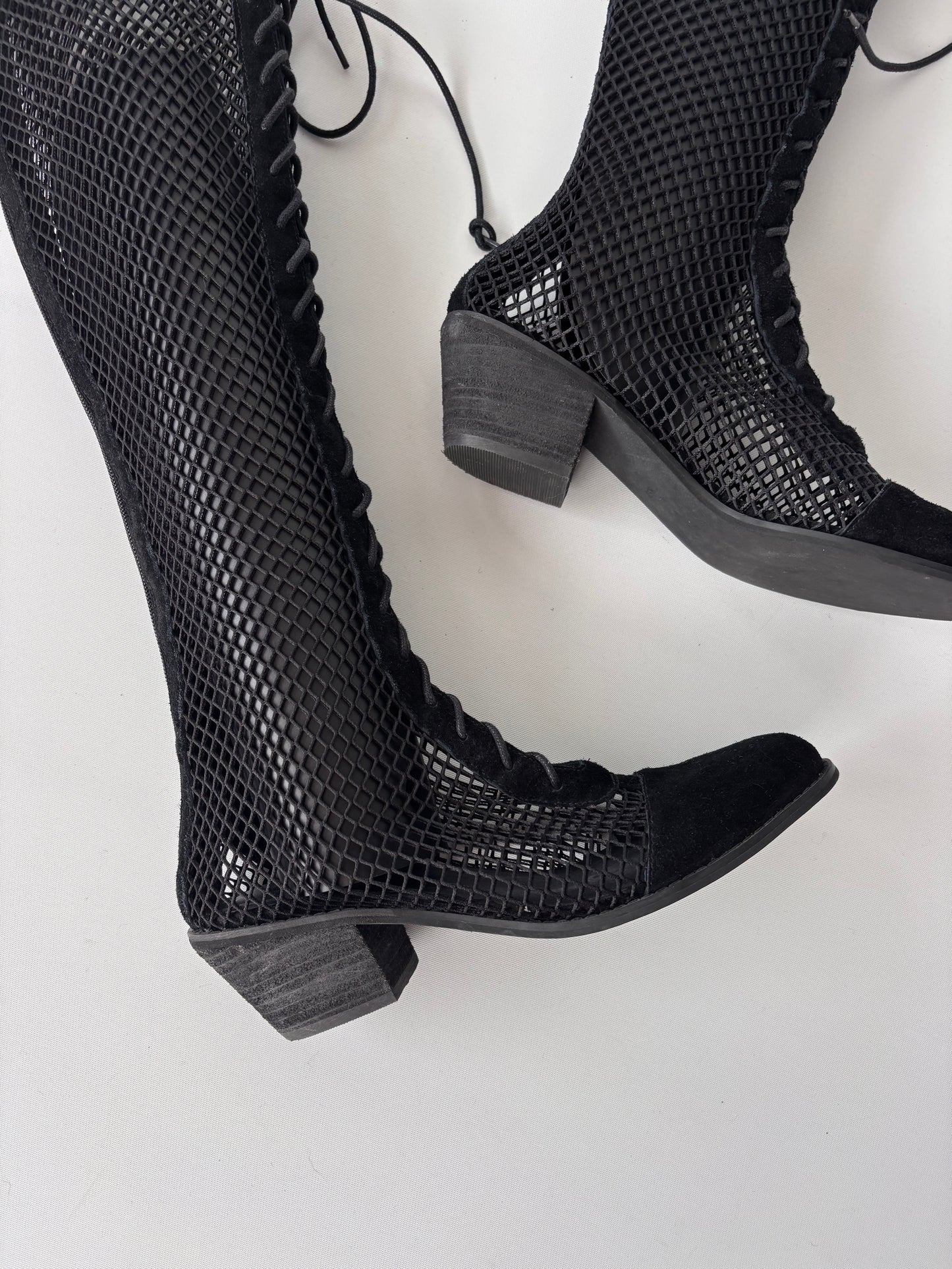 Jeffrey Campbell Leather Mesh Lace up Boots (9/9.5)
