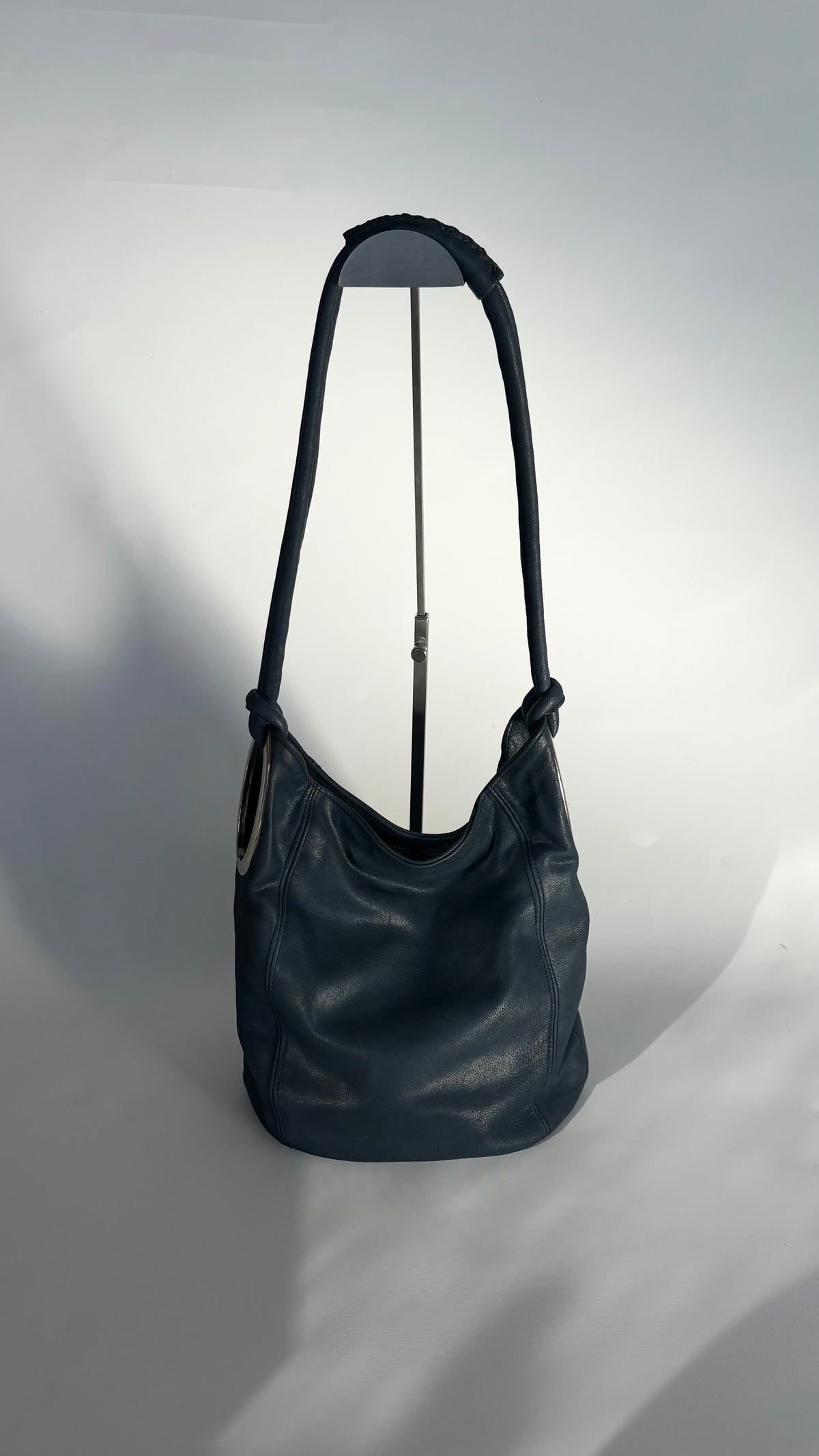 Navy Leather Slouch Bag