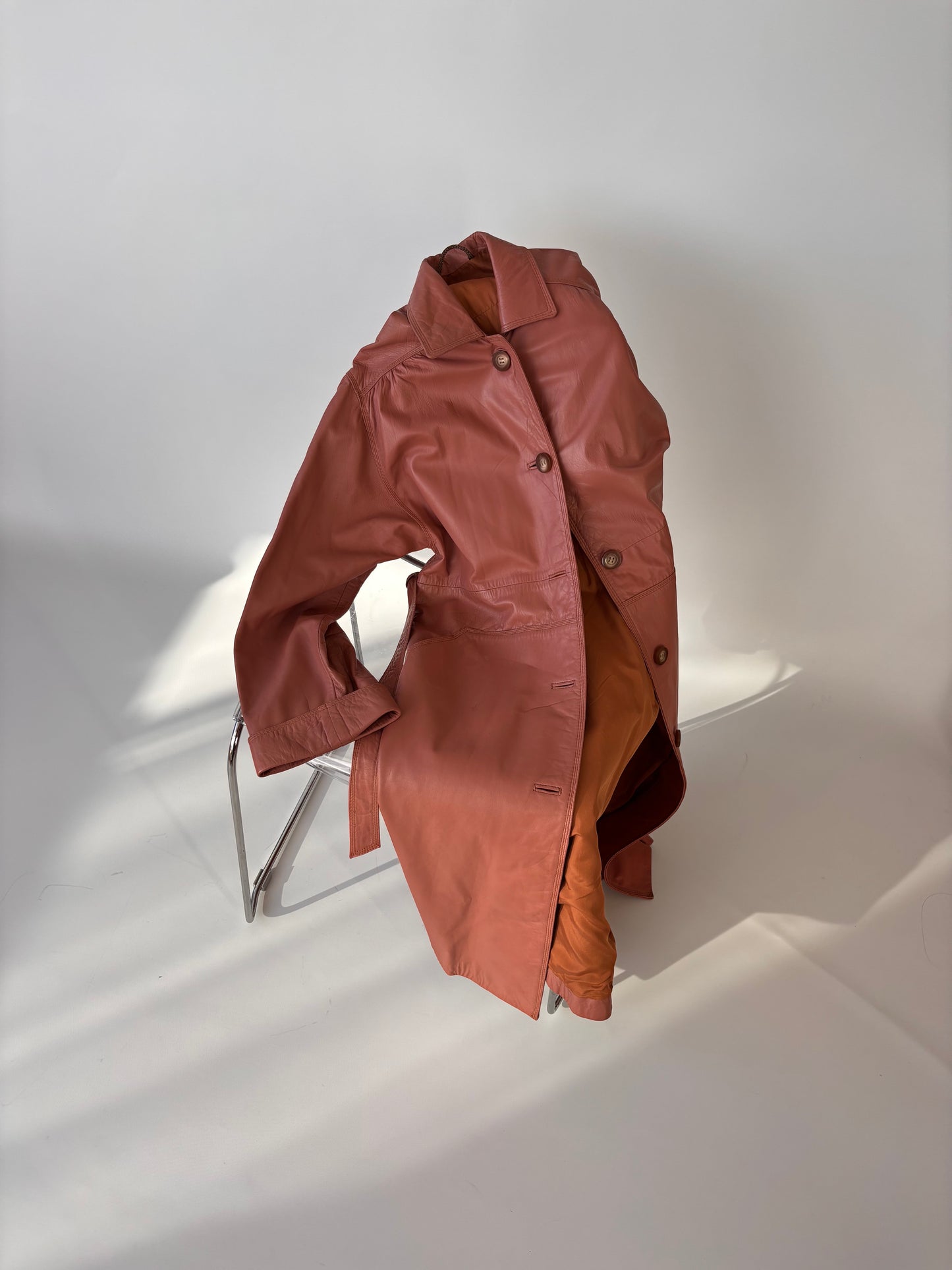Salmon Genuine leather Trench Coat (8-14)