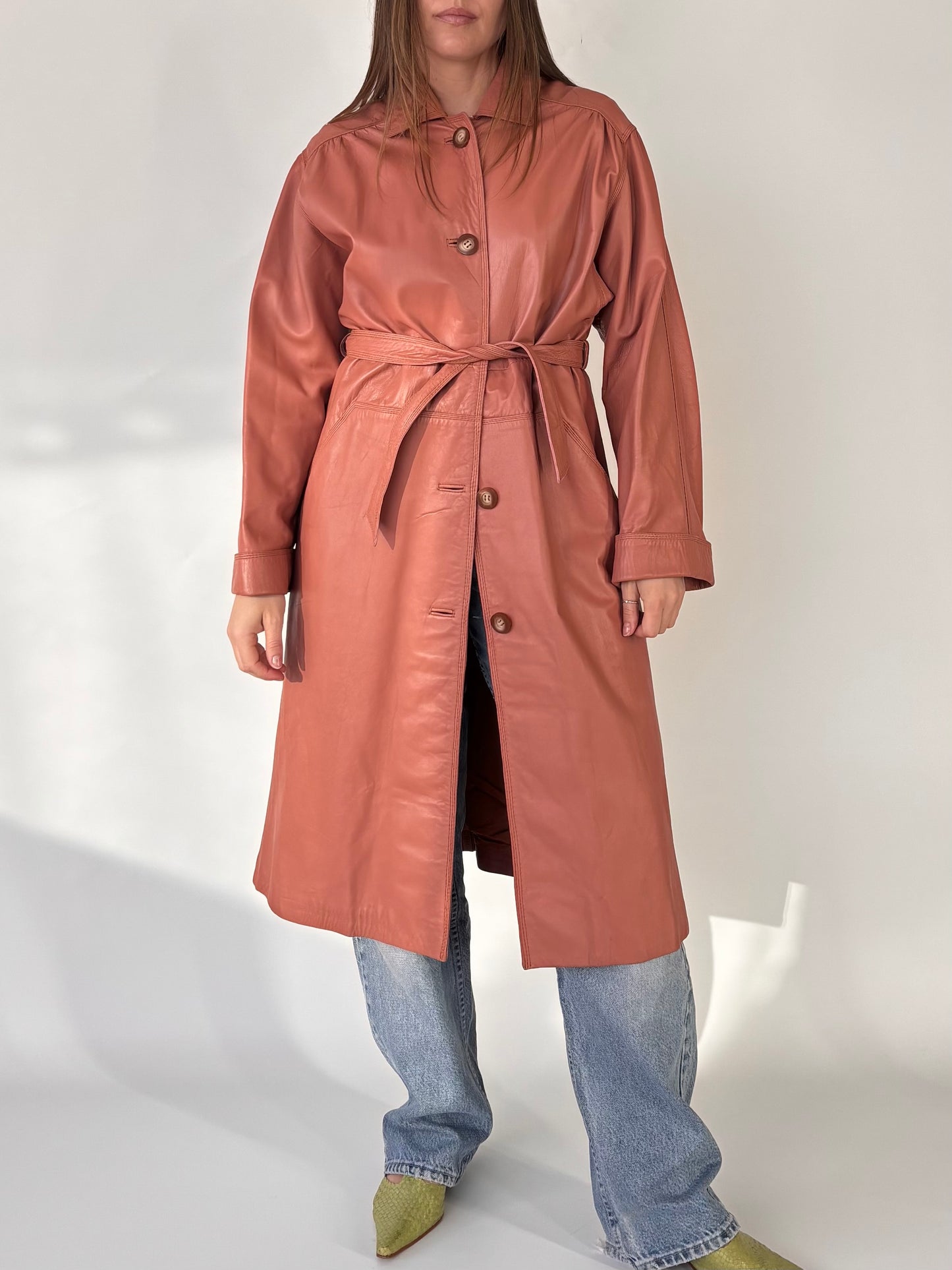 Salmon Genuine leather Trench Coat (8-14)