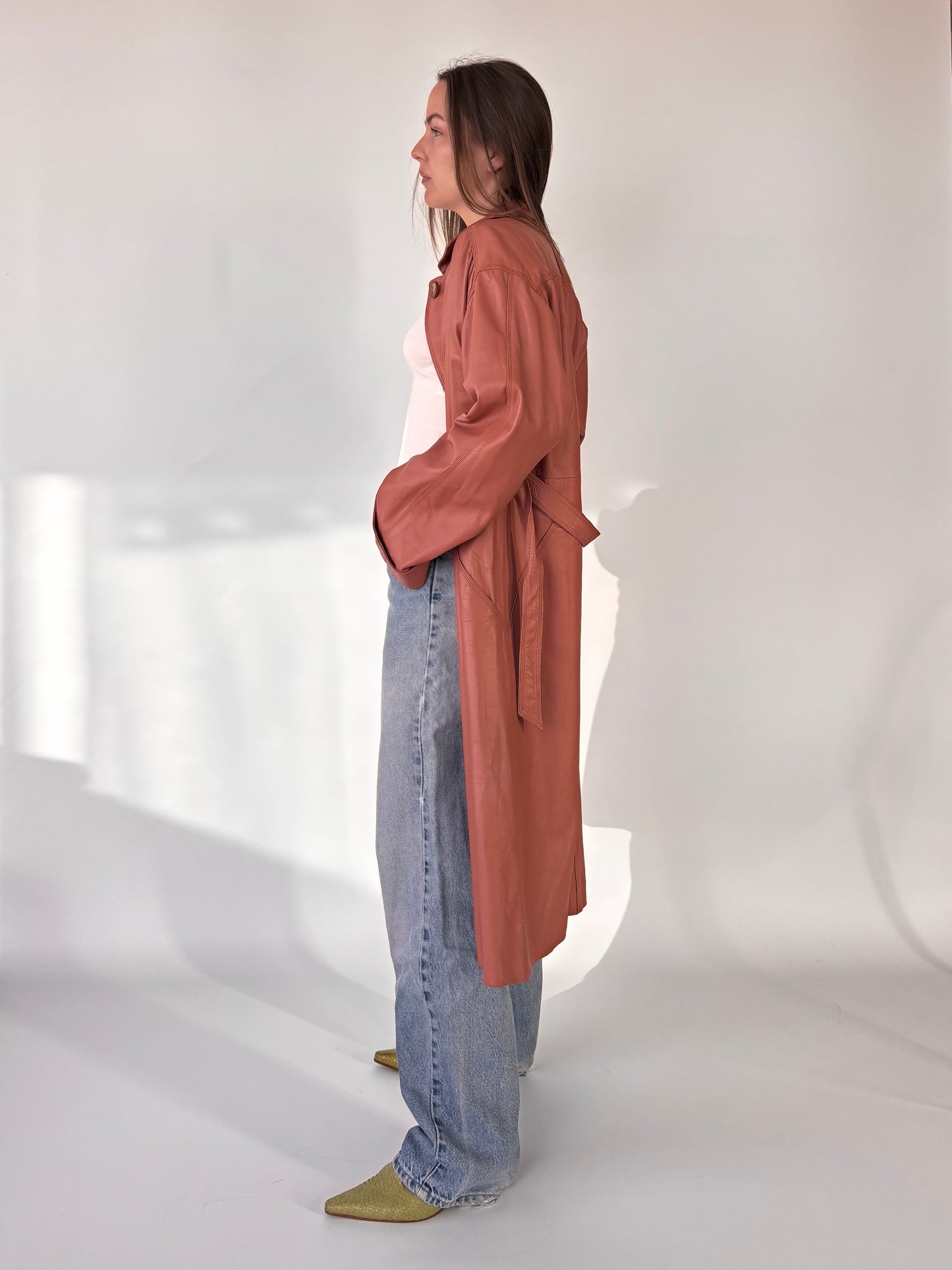 Salmon Genuine leather Trench Coat (8-14)