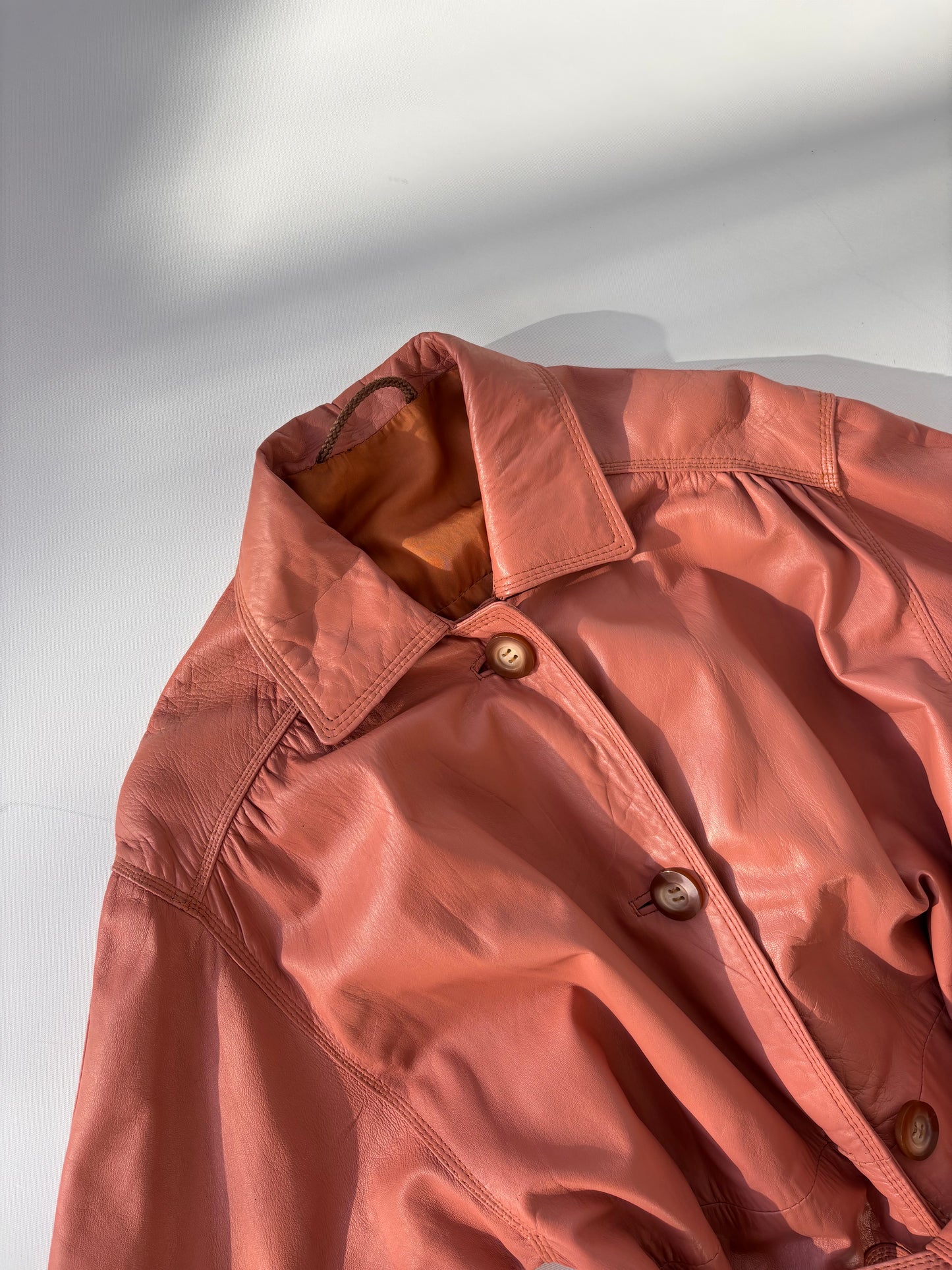 Salmon Genuine leather Trench Coat (8-14)